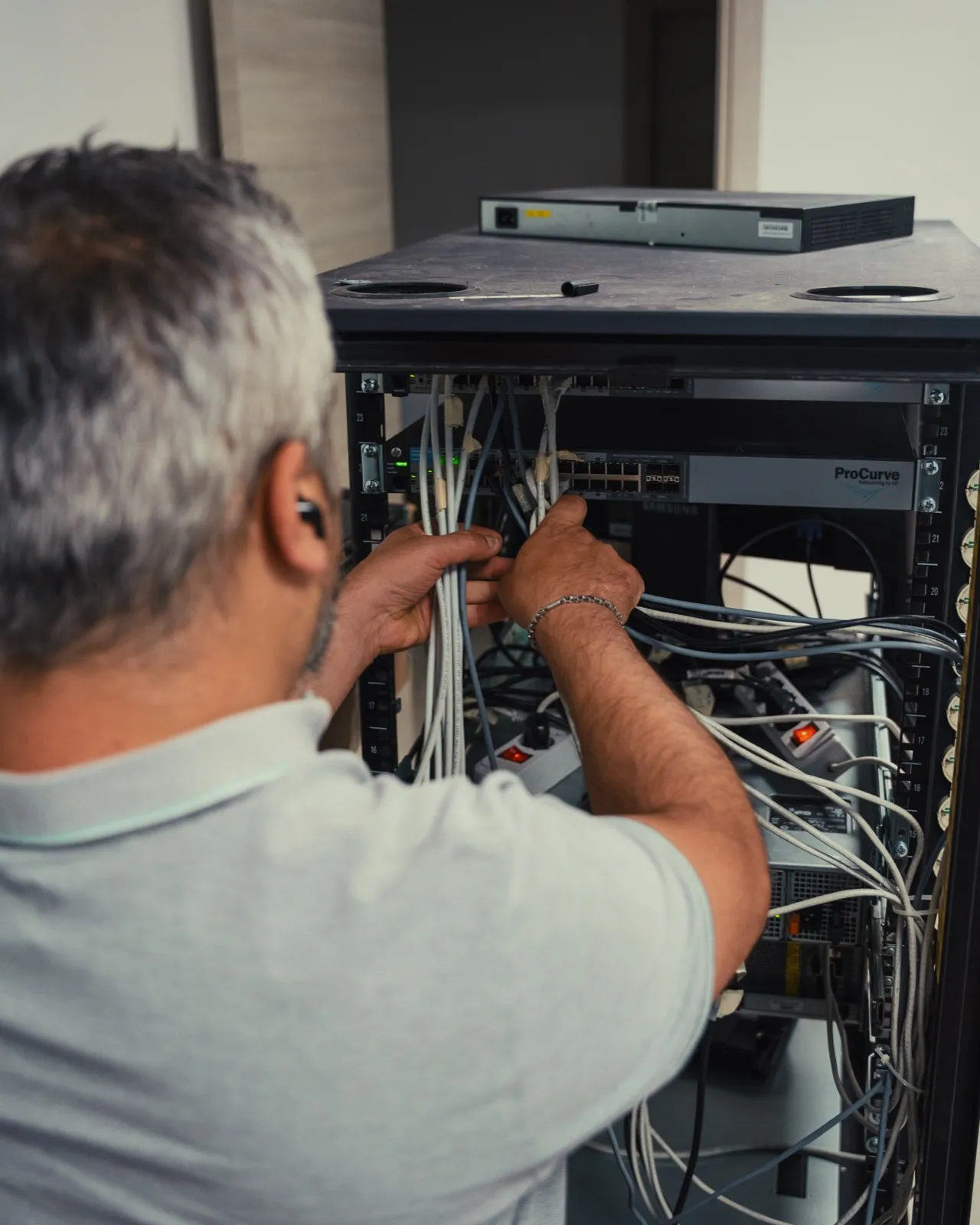 Corex at work on a company network rack